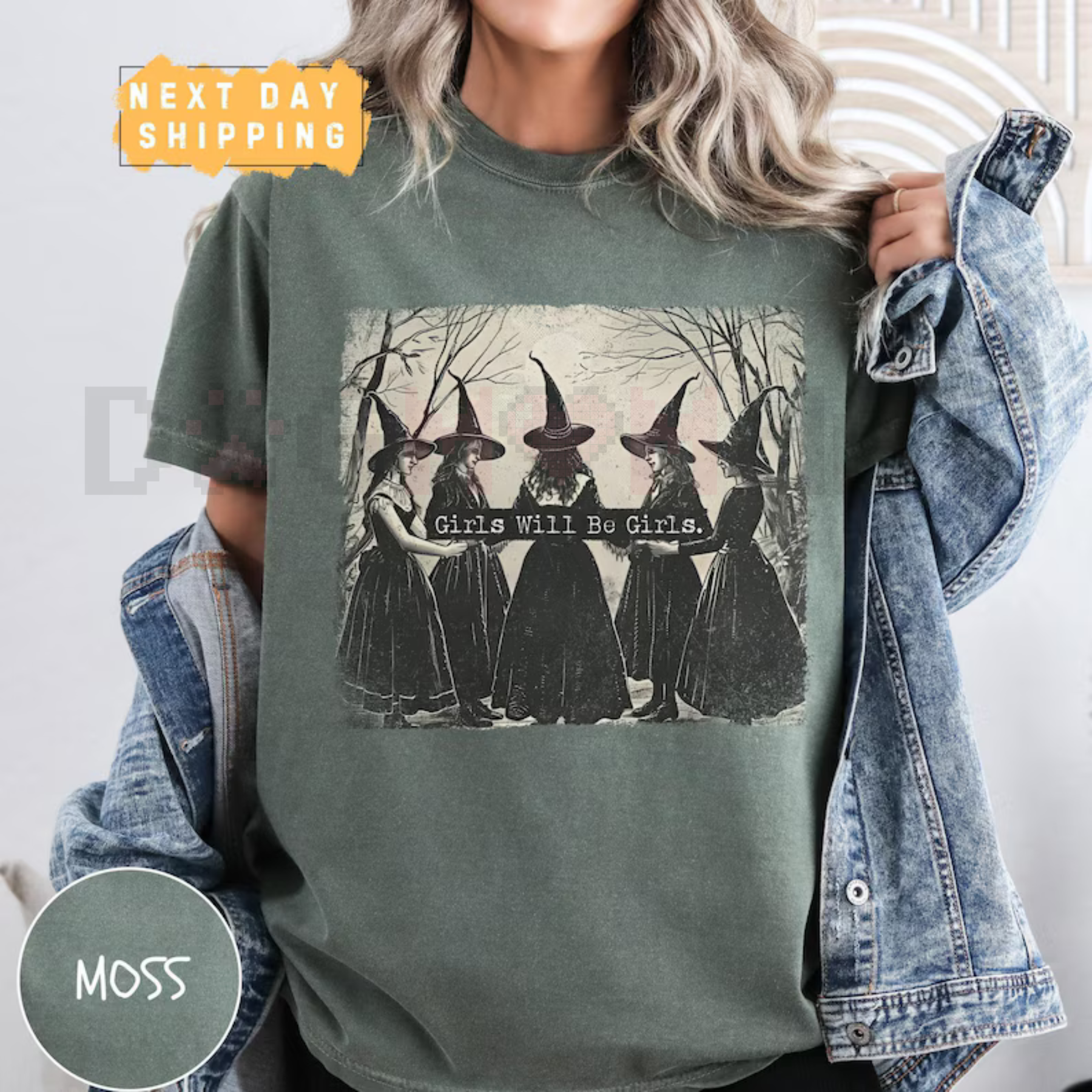 Vintage "Girls Will Be Girls" Witch Comfort Colors Shirt – Funny Halloween Women's Tee, Witchy Vibes Top