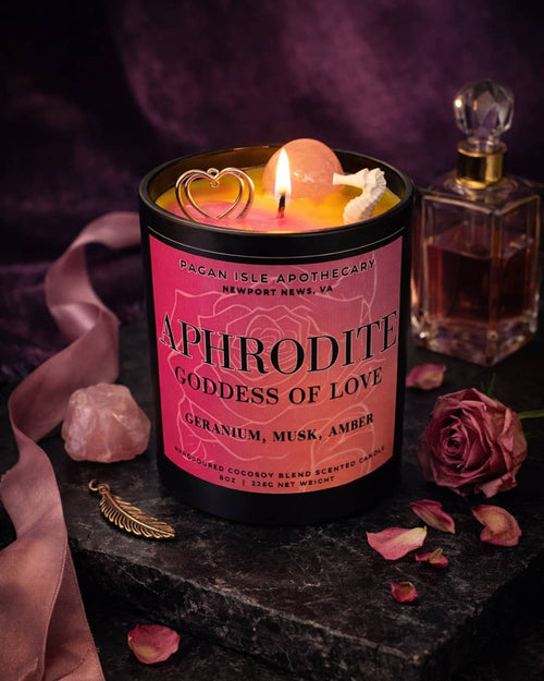 Aphrodite Crystal Candle | Beauty & Love Spell Candle