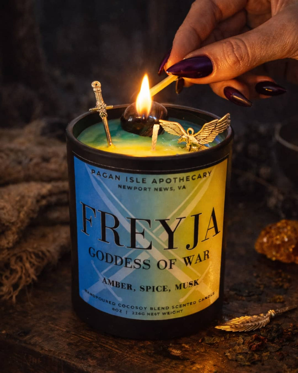 Freyja Crystal Candle | Love & Strength Spell Candle