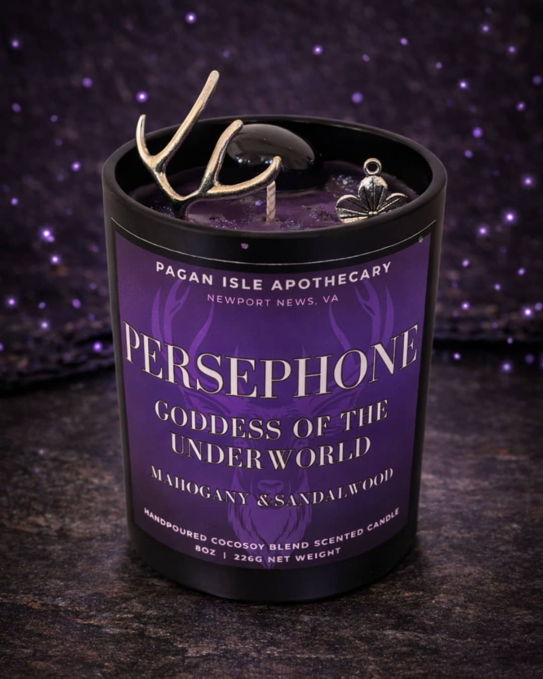Persephone Crystal Candle | Rebirth & Shadow Spell Candle
